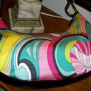 Vintage BUENO Multi Color Satin and Vinyl Purse